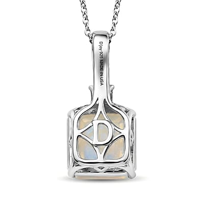 D'Joy AAA Ethiopian Welo Opal and Moissanite 3.35 ctw Dream Glow Pendant Necklace in Rhodium Over Sterling Silver 20 Inches