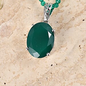 EverTrue Verde Onyx 68.00 ctw Forest Fall Pendant in Platinum Bond with Starling Silver Beaded Necklace 20 Inches