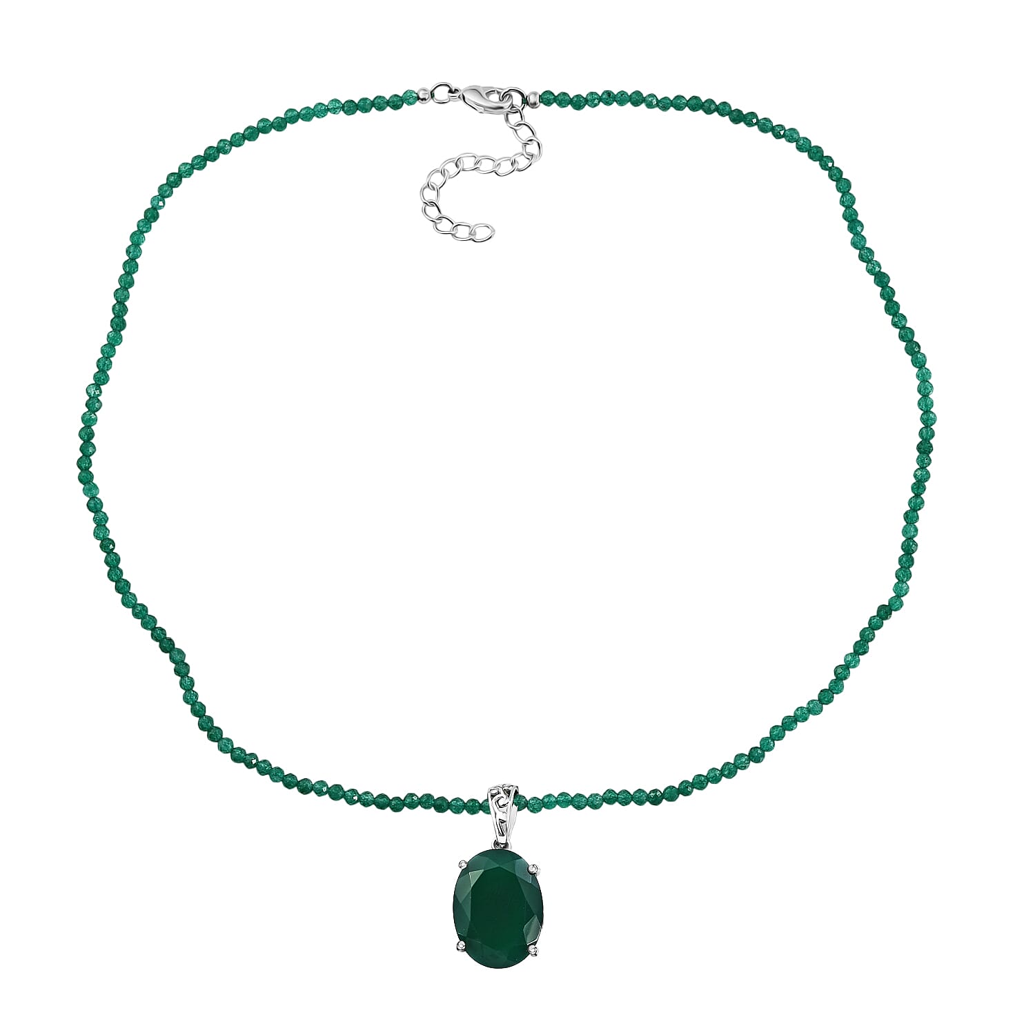 EverTrue Verde Onyx 68.00 ctw Forest Fall Pendant in Platinum Bond with Starling Silver Beaded Necklace 20 Inches