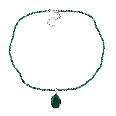EverTrue Verde Onyx 68.00 ctw Forest Fall Pendant in Platinum Bond with Starling Silver Beaded Necklace 20 Inches