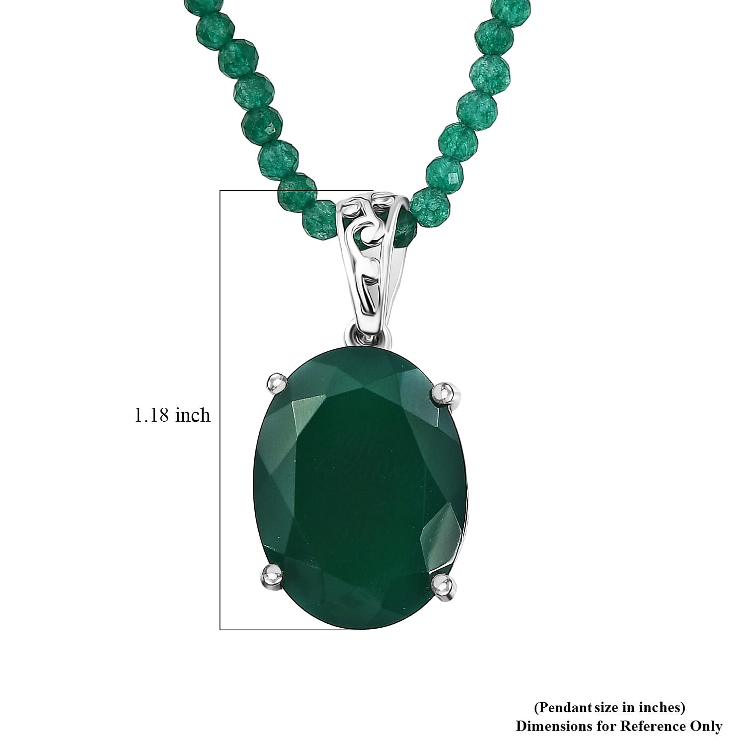 EverTrue Verde Onyx 68.00 ctw Forest Fall Pendant in Platinum Bond with Starling Silver Beaded Necklace 20 Inches