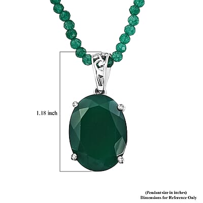 EverTrue Verde Onyx 68.00 ctw Forest Fall Pendant in Platinum Bond with Starling Silver Beaded Necklace 20 Inches