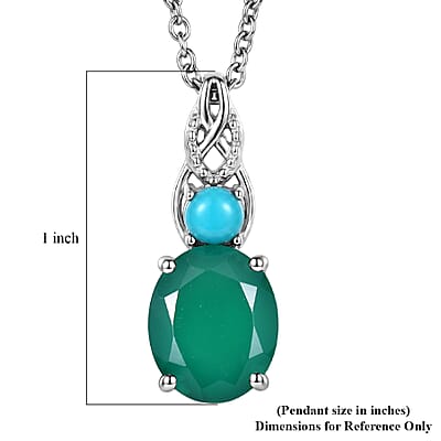 EverTrue Verde Onyx and Sleeping Beauty Turquoise 3.35 ctw Secret Bloom Pendant in Platinum Bond with Stainless Steel Necklace 20 Inches