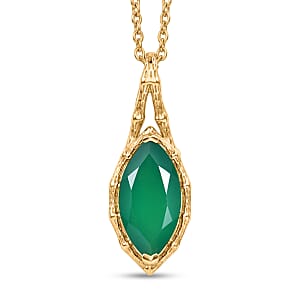 EverTrue Verde Onyx 3.50 ctw Forest Fang Pendant in 18K YG Plated with ION Plated YG Stainless Steel Necklace 20 Inches