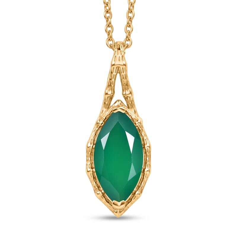 EverTrue Verde Onyx 3.50 ctw Forest Fang Pendant in 18K YG Plated with ION Plated YG Stainless Steel Necklace 20 Inches