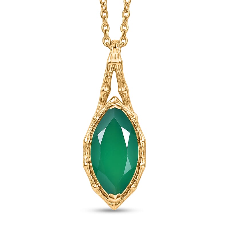 EverTrue Verde Onyx 3.50 ctw Forest Fang Pendant in 18K YG Plated with ION Plated YG Stainless Steel Necklace 20 Inches