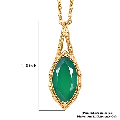 EverTrue Verde Onyx 3.50 ctw Forest Fang Pendant in 18K YG Plated with ION Plated YG Stainless Steel Necklace 20 Inches