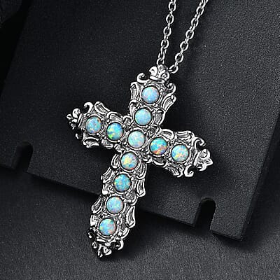 EverTrue Synthetic Milky Opal 0.60 ctw Pendant Necklace