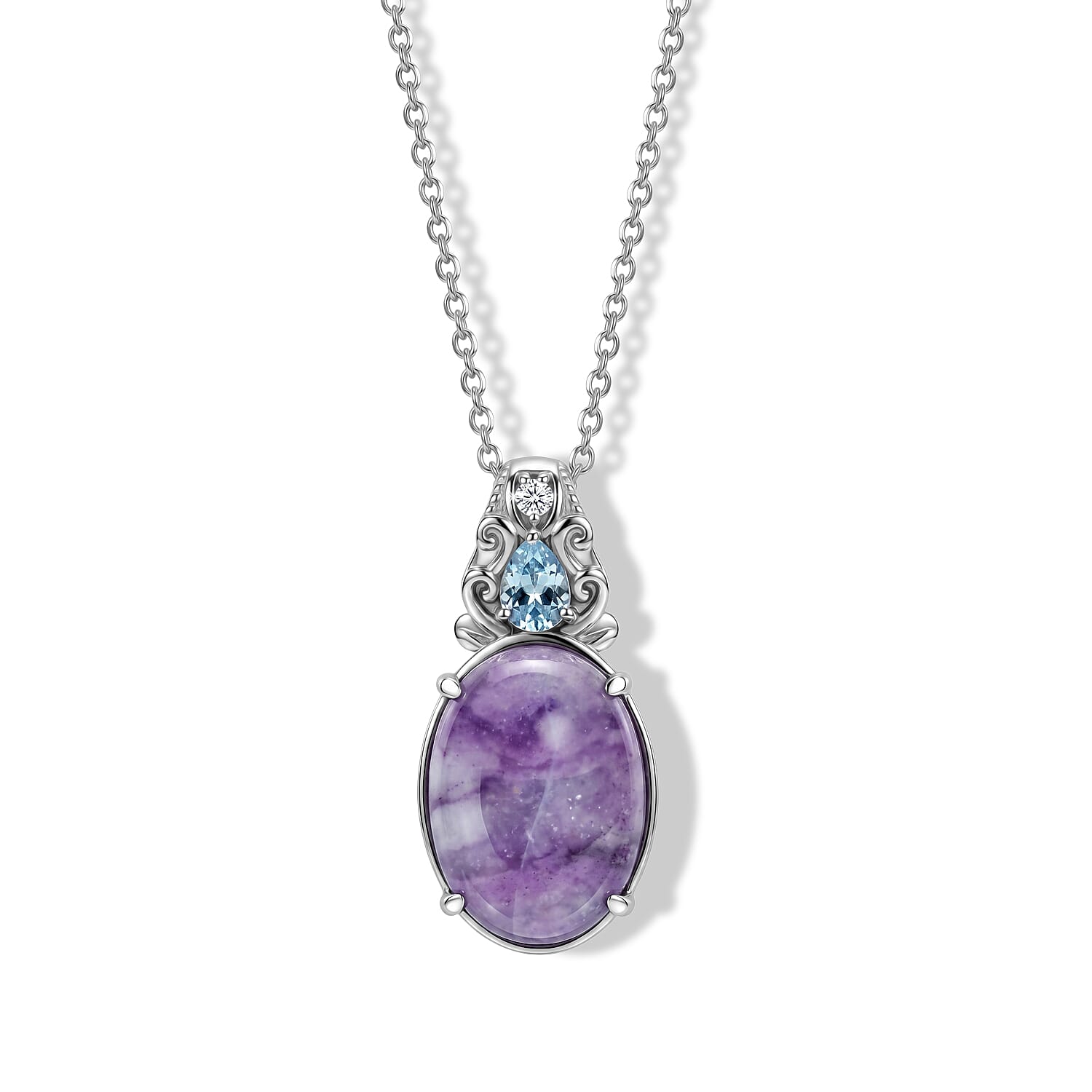 EverTrue Purple Dyed Opal and Multi Gemstone 10.65 ctw Pendant Necklace (20 Inches) in Stainless Steel