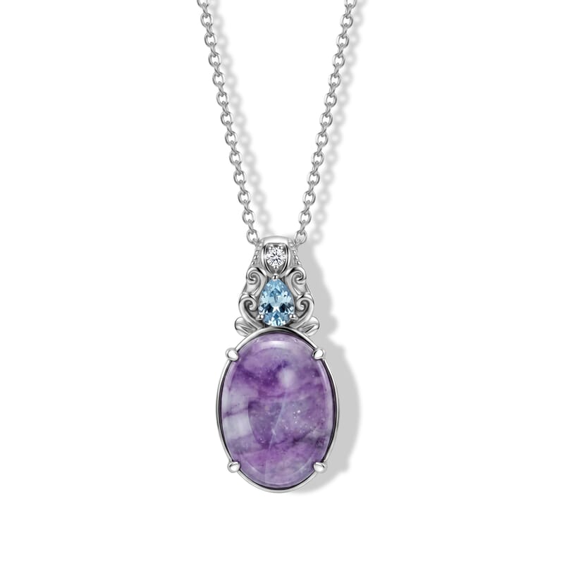 EverTrue Purple Dyed Opal and Multi Gemstone 10.65 ctw Pendant Necklace (20 Inches) in Stainless Steel