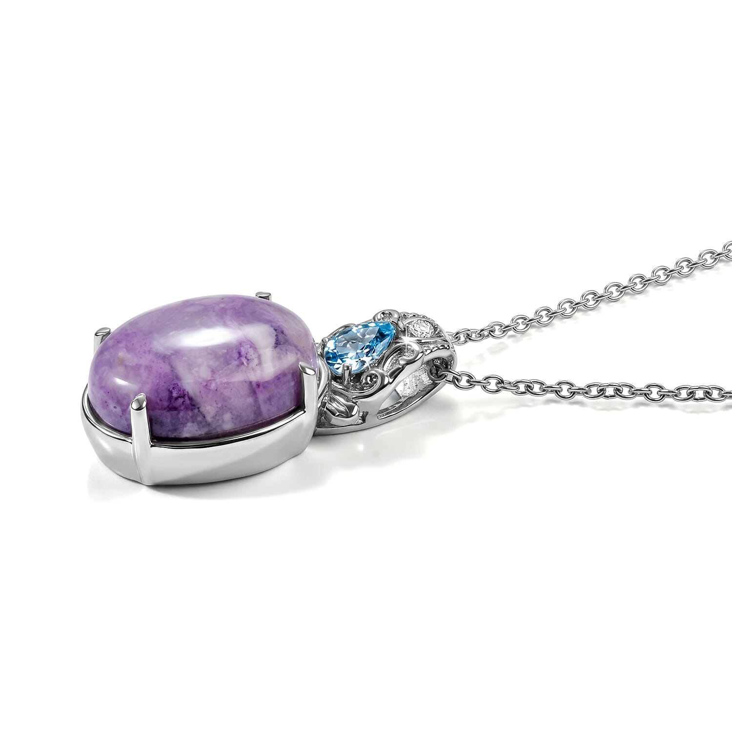 EverTrue Purple Dyed Opal and Multi Gemstone 10.65 ctw Pendant Necklace (20 Inches) in Stainless Steel