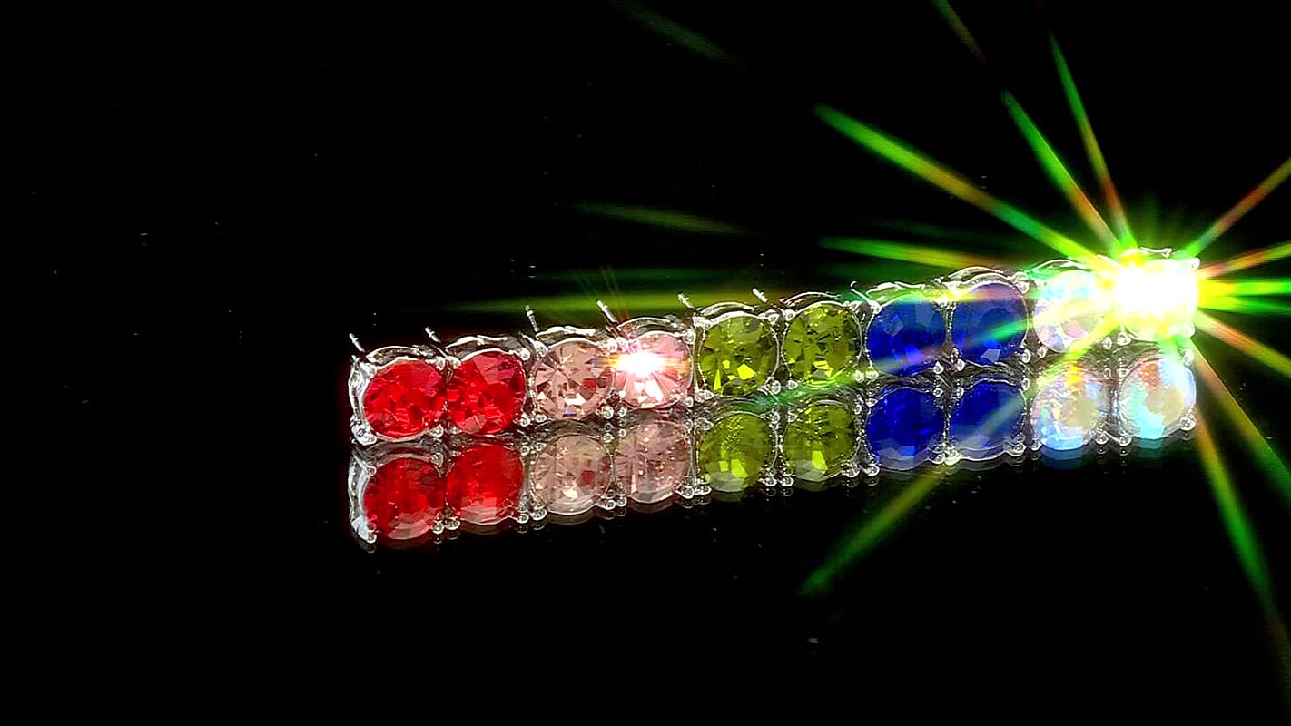 Multi Color Austrian Crystal Set of 5 Solitaire Stud Earrings in Silvertone and Stainless Steel