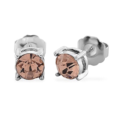 Multi Color Austrian Crystal Set of 5 Solitaire Stud Earrings in Silvertone and Stainless Steel