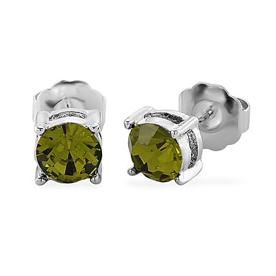 Multi Color Austrian Crystal Set of 5 Solitaire Stud Earrings in Silvertone and Stainless Steel