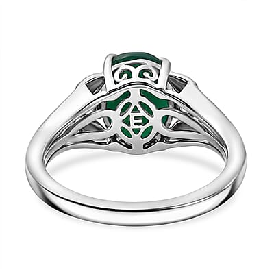 EverTrue Verde Onyx and White Zircon 7.25 ctw Enchanted Forest Earrings, Ring (Size 5) and Pendant in 18K YG Plated and Platinum Bond with Stainless Steel Necklace (20 Inches)