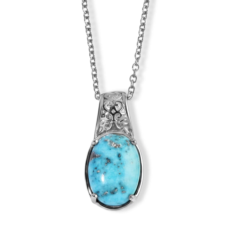 EverTrue Empyrean Blue Turquoise 5.80 ctw Pendant Necklace (20 Inches) in Stainless Steel