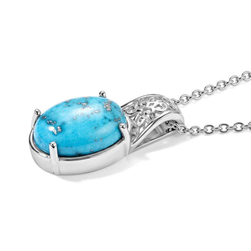 EverTrue Empyrean Blue Turquoise 5.80 ctw Pendant Necklace (20 Inches) in Stainless Steel