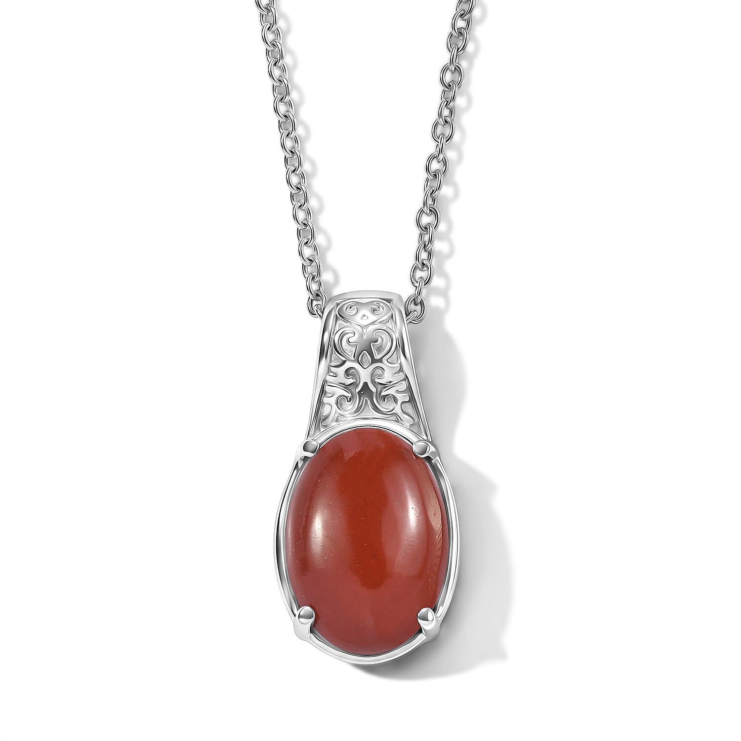EverTrue Red Jasper 6.30 ctw Pendant Necklace in Stainless Steel 20 Inches