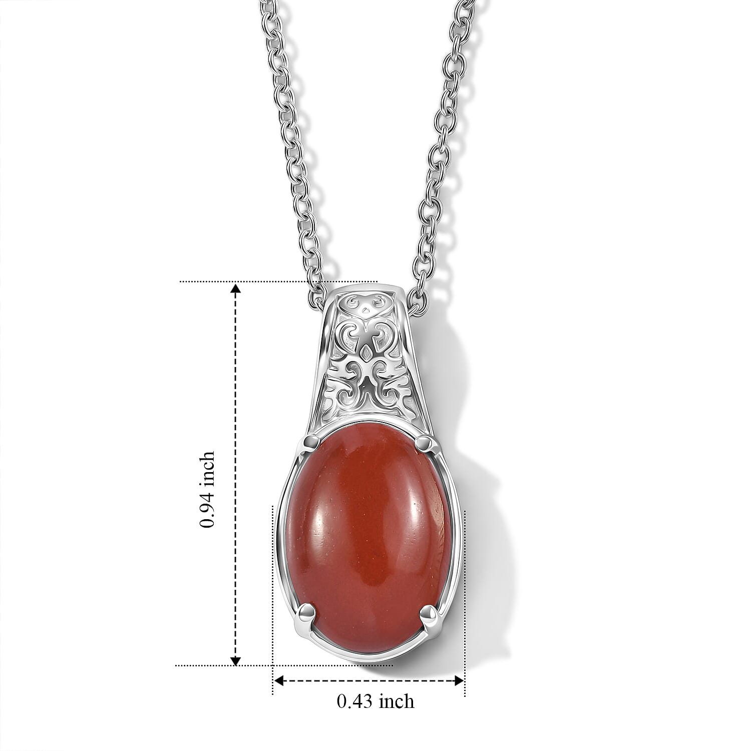 EverTrue Red Jasper 6.30 ctw Pendant Necklace in Stainless Steel 20 Inches