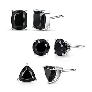 EverTrue Thai Black Spinel 14.25 ctw Set of 3 Solitaire Stud Glow Earrings in Platinum Bond