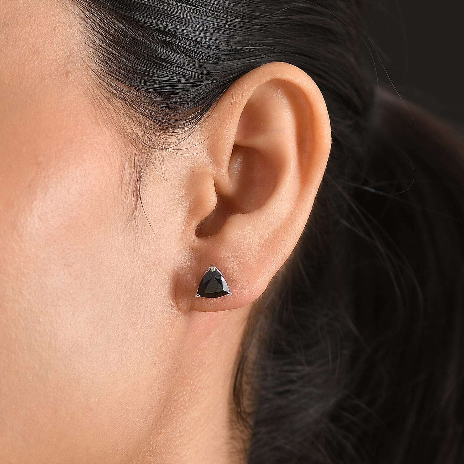 EverTrue Thai Black Spinel 14.25 ctw Set of 3 Solitaire Stud Glow Earrings in Platinum Bond