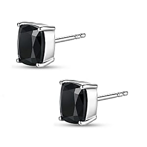 EverTrue Thai Black Spinel 14.25 ctw Set of 3 Solitaire Stud Glow Earrings in Platinum Bond