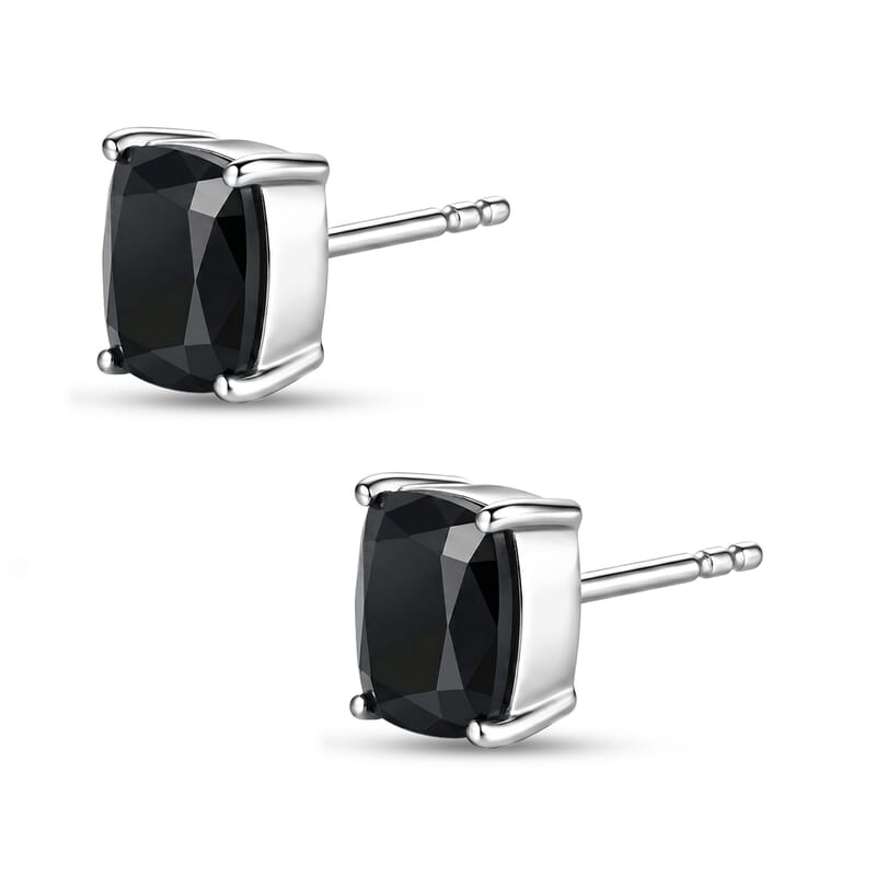 EverTrue Thai Black Spinel 14.25 ctw Set of 3 Solitaire Stud Glow Earrings in Platinum Bond