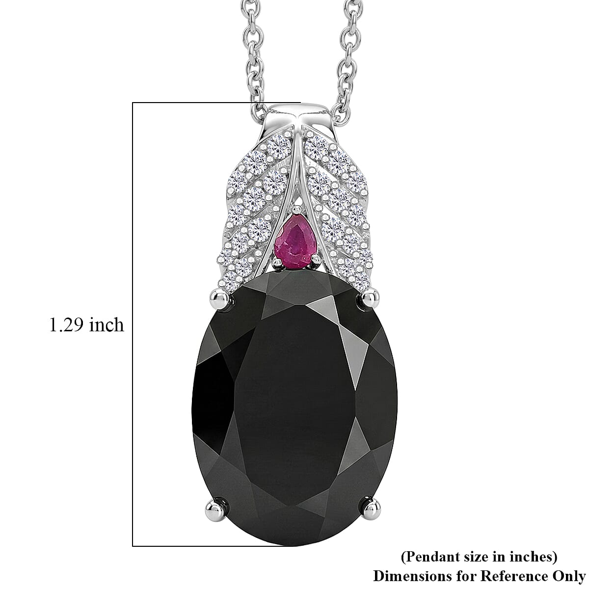 EverTrue Thai Black Spinel 20.30 ctw Midnight Royal Garden Pendant with Fissure-Filled Ruby & White Zircon Accents in Platinum Bond with Stainless Steel Necklace (20 Inches)