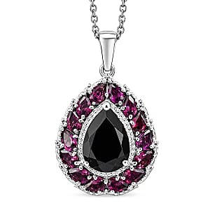 EverTrue Thai Black Spinel and Orissa Rhodolite Garnet 10.85 ctw Lunar Galaxy Line Pendant in Platinum Bond with Stainless Steel Necklace 20 Inches