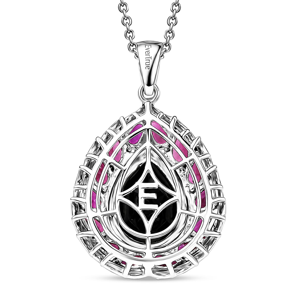 EverTrue Thai Black Spinel and Orissa Rhodolite Garnet 10.85 ctw Lunar Galaxy Line Pendant in Platinum Bond with Stainless Steel Necklace 20 Inches