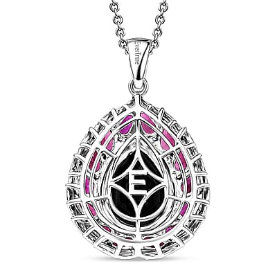 EverTrue Thai Black Spinel and Orissa Rhodolite Garnet 10.85 ctw Lunar Galaxy Line Pendant in Platinum Bond with Stainless Steel Necklace 20 Inches