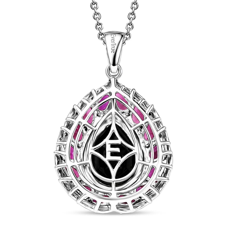 EverTrue Thai Black Spinel and Orissa Rhodolite Garnet 10.85 ctw Lunar Galaxy Line Pendant in Platinum Bond with Stainless Steel Necklace 20 Inches