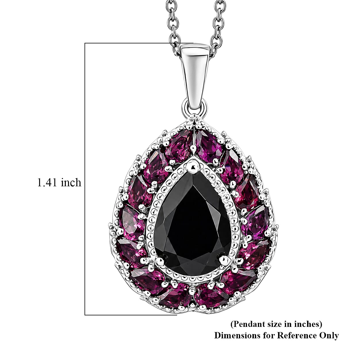 EverTrue Thai Black Spinel and Orissa Rhodolite Garnet 10.85 ctw Lunar Galaxy Line Pendant in Platinum Bond with Stainless Steel Necklace 20 Inches