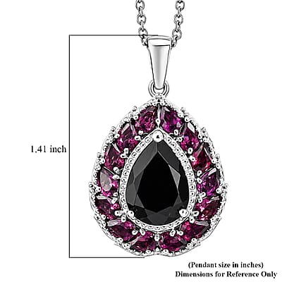 EverTrue Thai Black Spinel and Orissa Rhodolite Garnet 10.85 ctw Lunar Galaxy Line Pendant in Platinum Bond with Stainless Steel Necklace 20 Inches