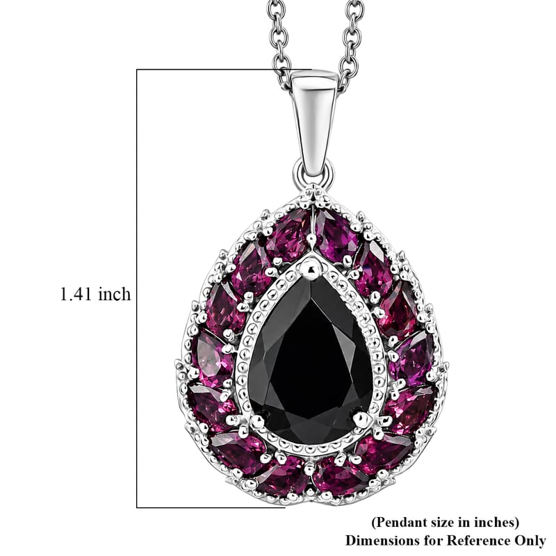 EverTrue Thai Black Spinel and Orissa Rhodolite Garnet 10.85 ctw Lunar Galaxy Line Pendant in Platinum Bond with Stainless Steel Necklace 20 Inches