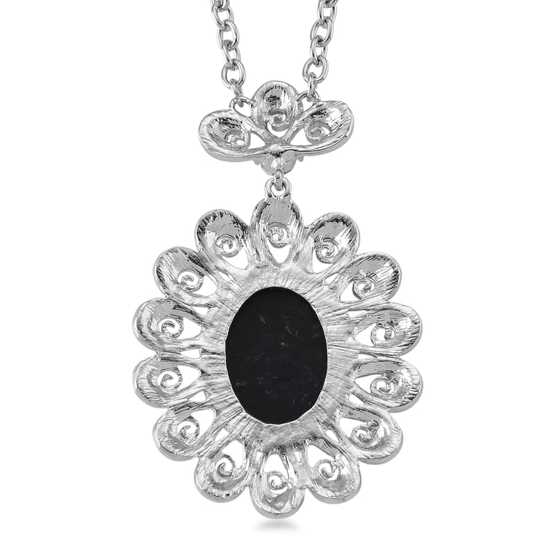 Purple Cameo, Austrian Crystal Earrings and Necklace (21-23 Inches) in Silvertone