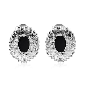 Black Cameo and Austrian Crystal Earrings, Ring (Adjustable) and Necklace 21-23 Inches in Silvertone