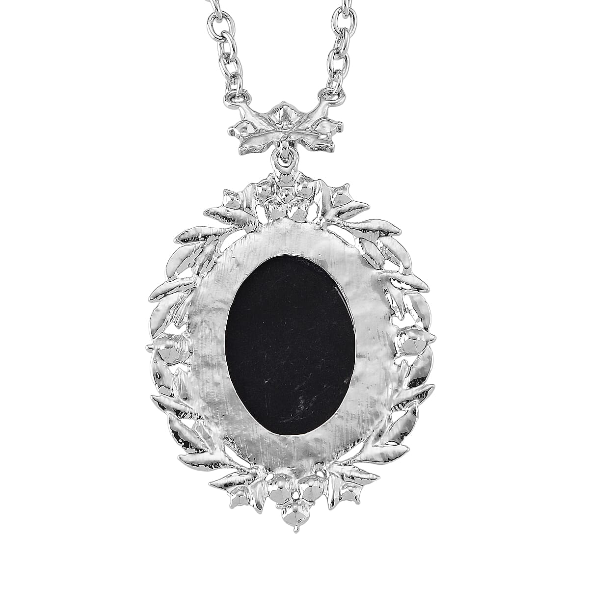 Black Cameo and Austrian Crystal Earrings, Ring (Adjustable) and Necklace 21-23 Inches in Silvertone