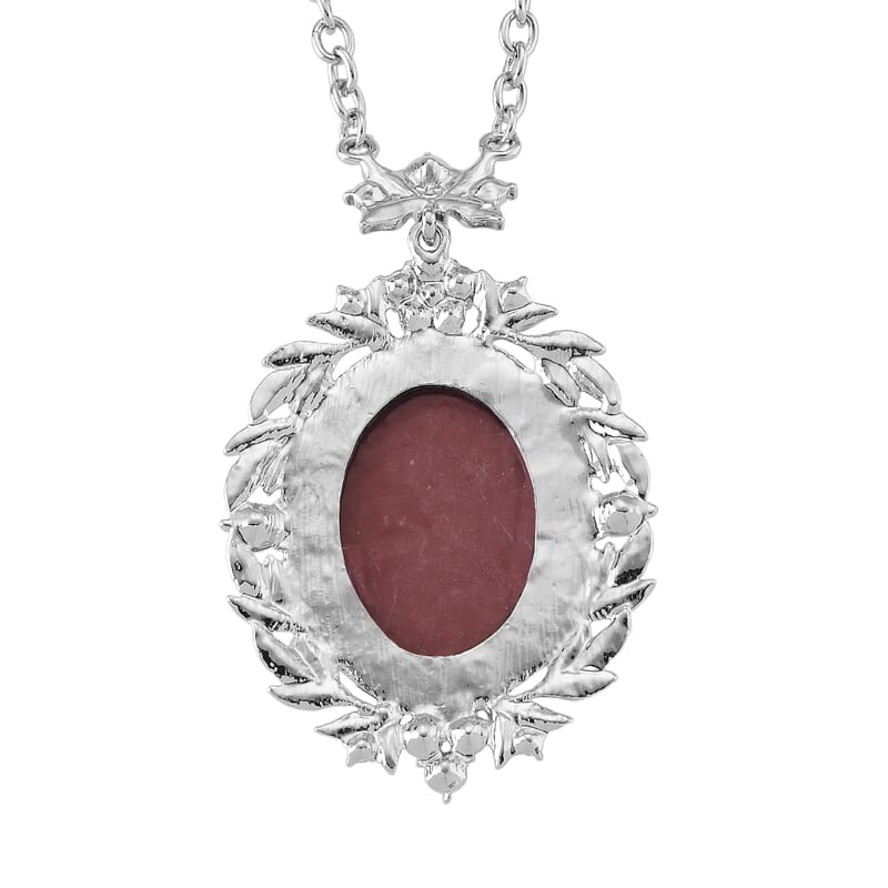 Pink Cameo and Austrian Crystal Earrings, Ring (Adjustable) and Necklace 21-23 Inches in Silvertone