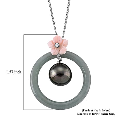 D'Joy Tahitian Pearl and Multi Gemstone 17.35 ctw Petal Bloom Pendant Necklace in Rhodium Over Sterling Silver 18 Inches