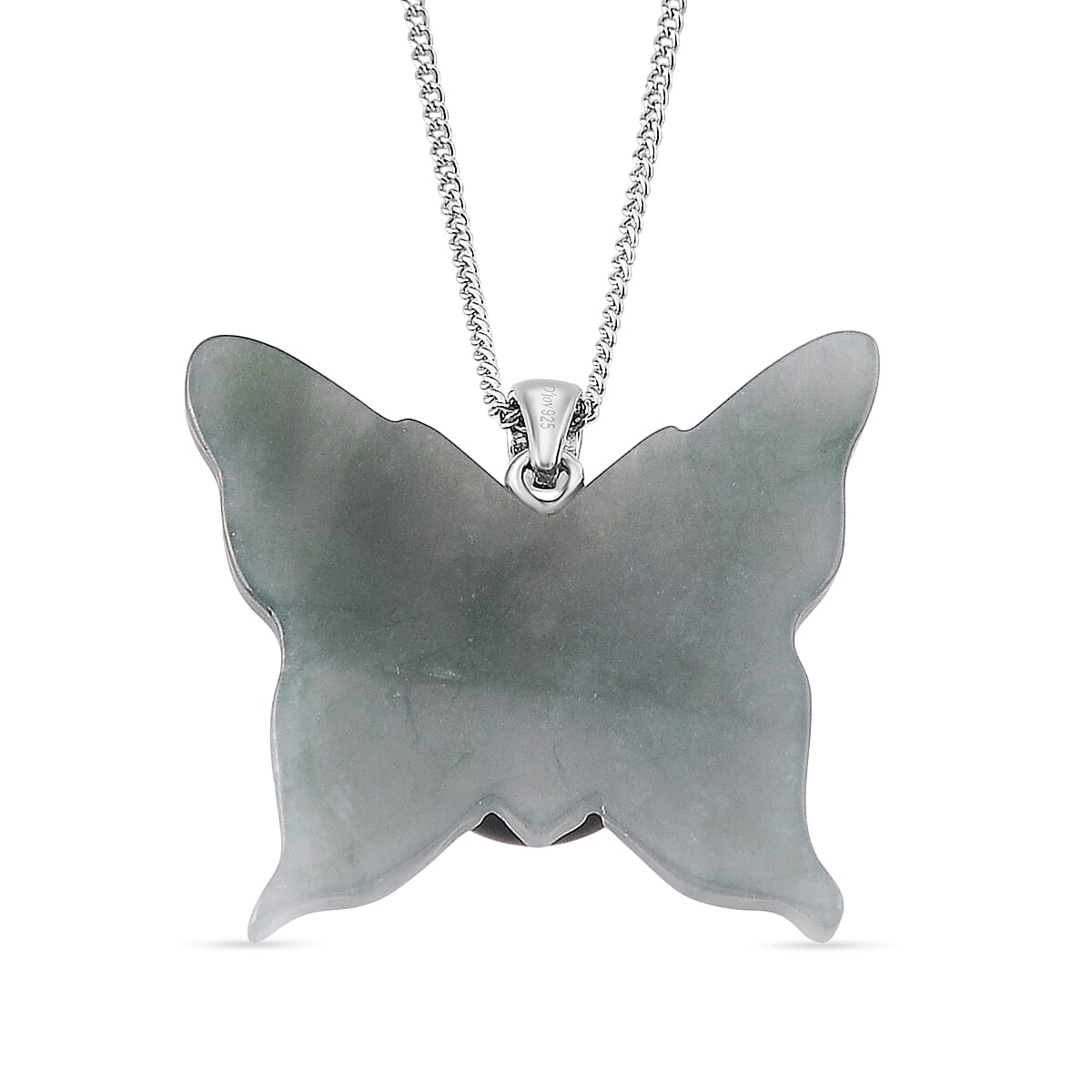 D'Joy Tahitian Pearl and Natural Olmec Jadeite 24.50 ctw Butterfly Pendant Necklace in Rhodium Over Sterling Silver 18 Inches image number 4