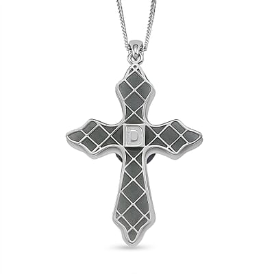 D'Joy Tahitian Pearl and Natural Olmec Jadeite 10.90 ctw Cross Pendant Necklace in Rhodium Over Sterling Silver 18 Inches