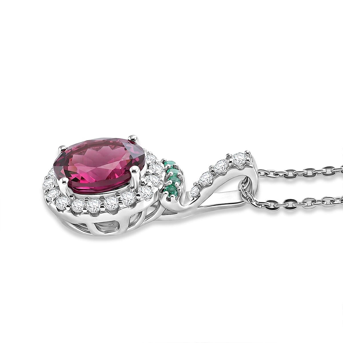 Certified & Appraised D'Joy Premium Radiant Ember Garnet, Paraiba Tourmaline and Moissanite 2.05 ctw Pendant Necklace in Rhodium Over Sterling Silver (20 Inches) (Ships in 5-7 Days) image number 2