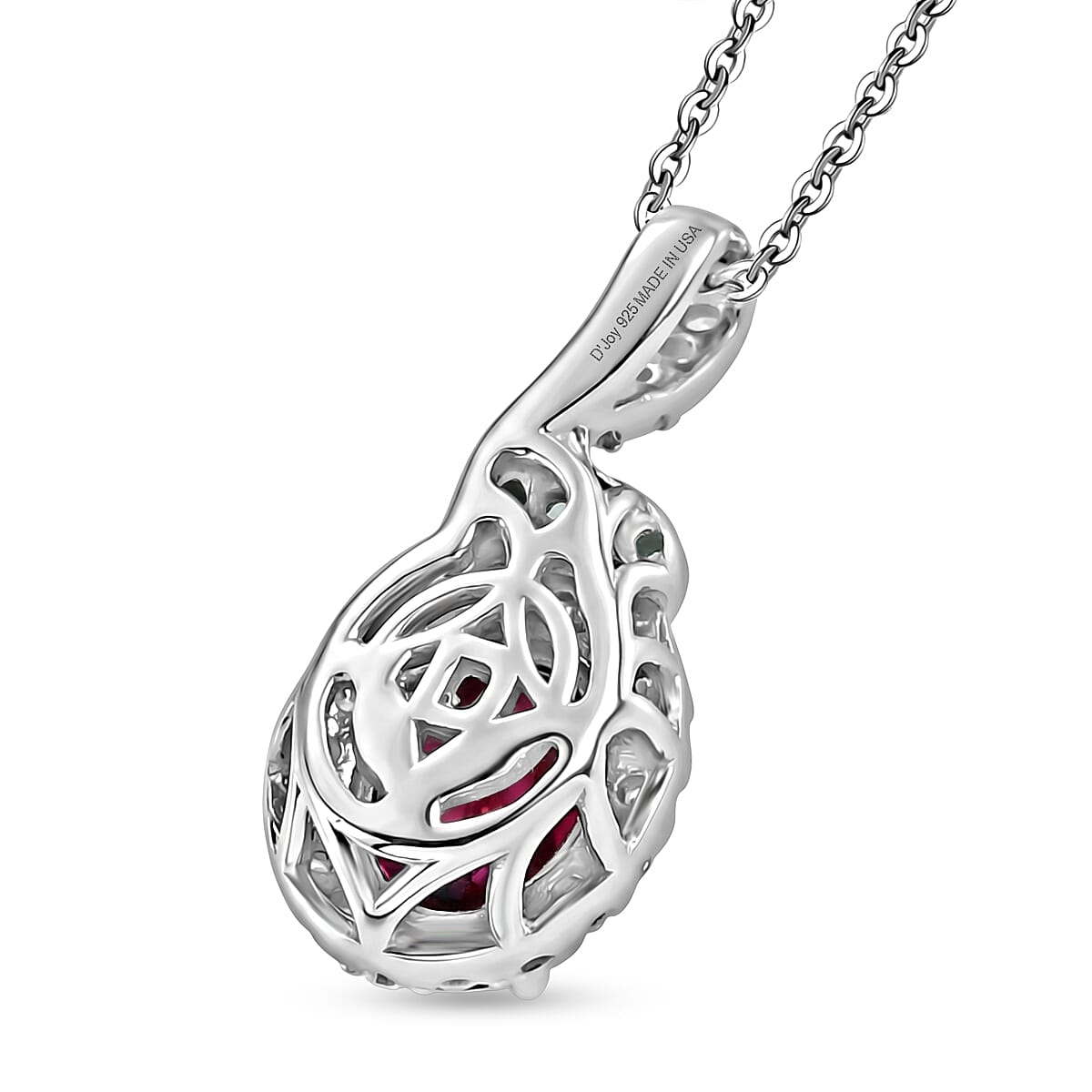 Certified & Appraised D'Joy Premium Radiant Ember Garnet, Paraiba Tourmaline and Moissanite 2.05 ctw Pendant Necklace in Rhodium Over Sterling Silver (20 Inches) (Ships in 5-7 Days) image number 3