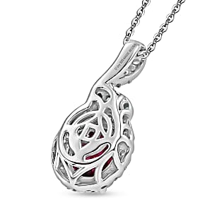Certified & Appraised D'Joy Premium Radiant Ember Garnet, Paraiba Tourmaline and Moissanite 2.05 ctw Pendant Necklace in Rhodium Over Sterling Silver (20 Inches) (Ships in 5-7 Days)