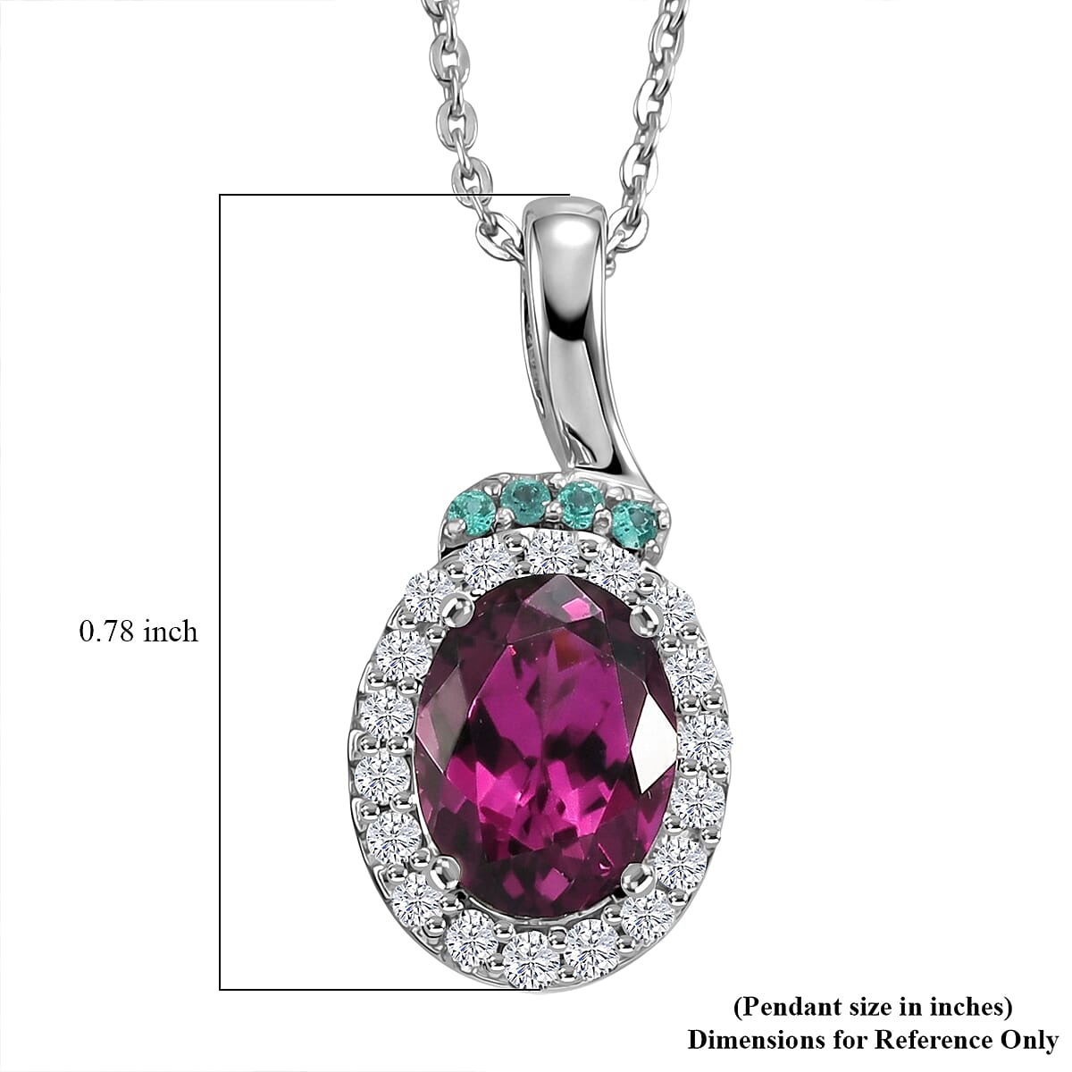 Certified & Appraised D'Joy Premium Radiant Ember Garnet, Paraiba Tourmaline and Moissanite 2.05 ctw Pendant Necklace in Rhodium Over Sterling Silver (20 Inches)