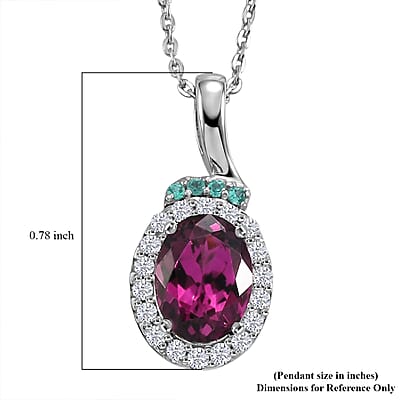 Certified & Appraised D'Joy Premium Radiant Ember Garnet, Paraiba Tourmaline and Moissanite 2.05 ctw Pendant Necklace in Rhodium Over Sterling Silver (20 Inches)