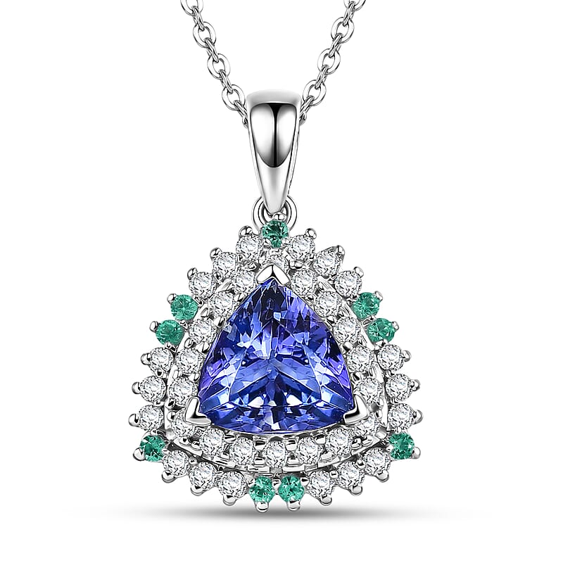 Certified & Appraised D'Joy Tanzanite and Multi Gemstone 1.75 ctw Pendant Necklace in Rhodium Over Sterling Silver (20 Inches)
