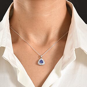 Certified & Appraised D'Joy Tanzanite and Multi Gemstone 1.75 ctw Pendant Necklace in Rhodium Over Sterling Silver (20 Inches) (Ships in 5-7 Days)