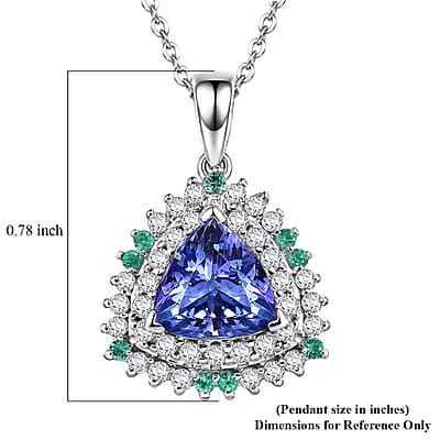 Certified & Appraised D'Joy Tanzanite and Multi Gemstone 1.75 ctw Pendant Necklace in Rhodium Over Sterling Silver (20 Inches)